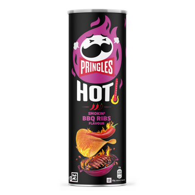 Pringles HOT Smokin' BBQ Ribs Flavour - Patatine piccanti gusto pomodoro e paprika affumicata