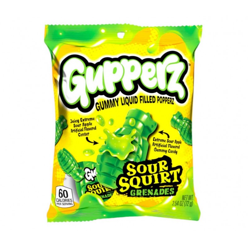 Gupperz Sour Squirt Grenade - Caramelle gommose alla Mela verde con ripieno liquido.