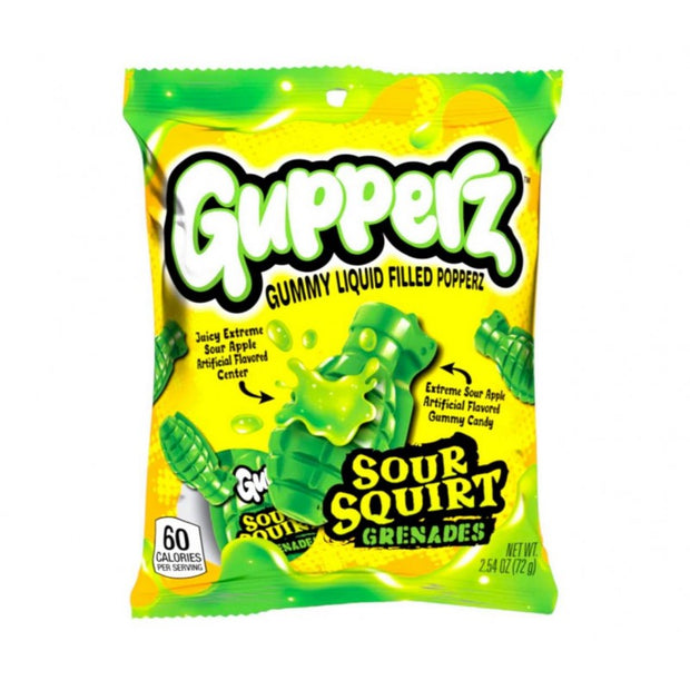 Gupperz Sour Squirt Grenade - Caramelle gommose alla Mela verde con ripieno liquido.