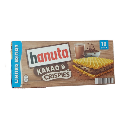 FERRERO Hanuta Kakao & Crispies - confezione da 10 wafer con cioccolato al latte e pezzi di biscotto