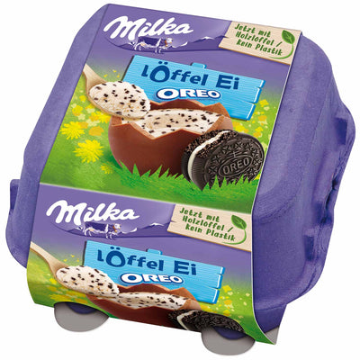 MILKA Löffel-Ei Oreo - 4 uova al cioccolato con ripieno di crema gusto oreo